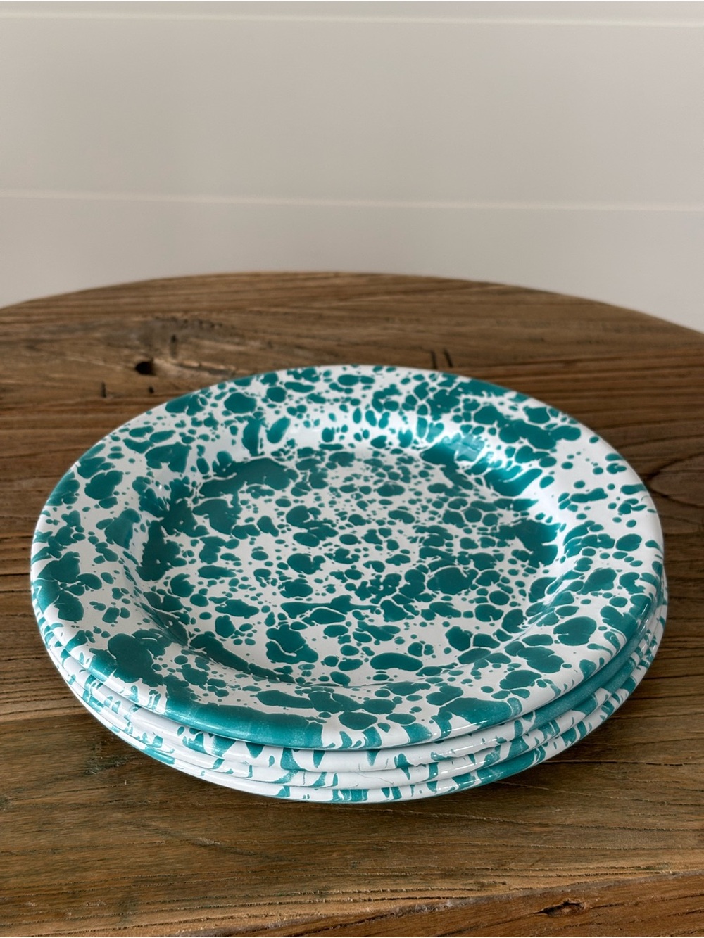 Set of 4 Crow Canyon Turquoise Teal Splatter Enamelware Salad Plate 8"